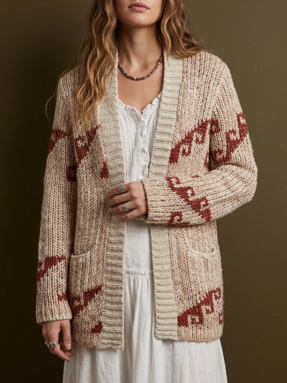Free People Time And Again Boho Pattern Knit Wool Blend Cardigan Sweater